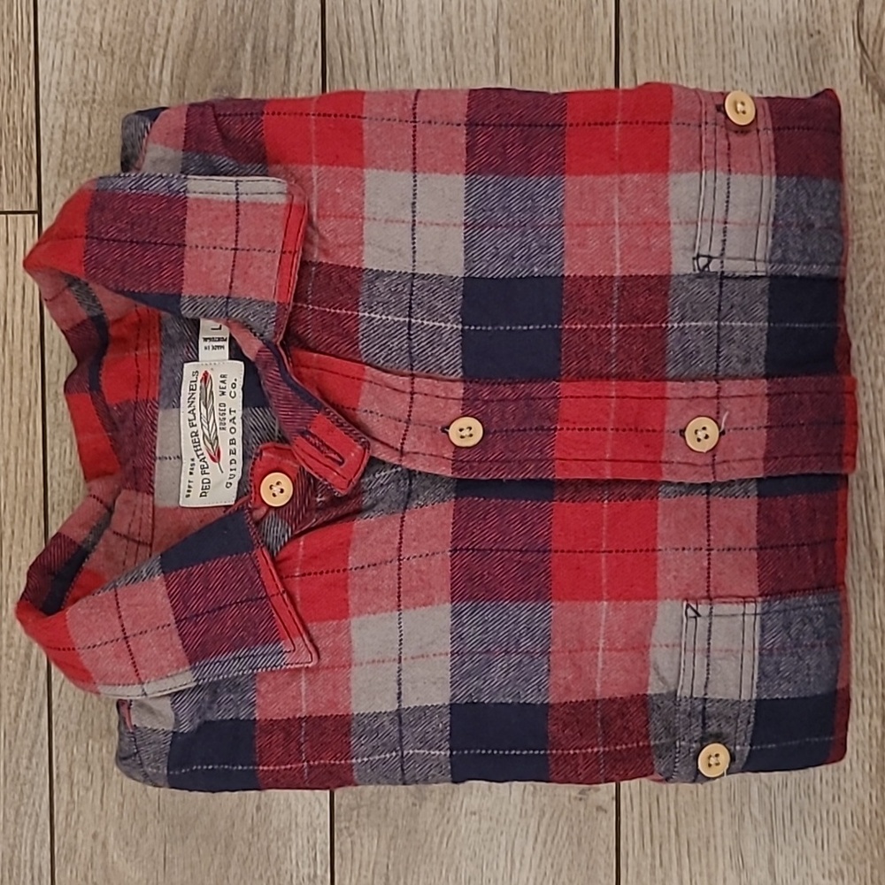 GUIDEBOAT CO Red Feather Flannels Plaid Cotton Flannel‎ L Mens Long Sleeve Shirt